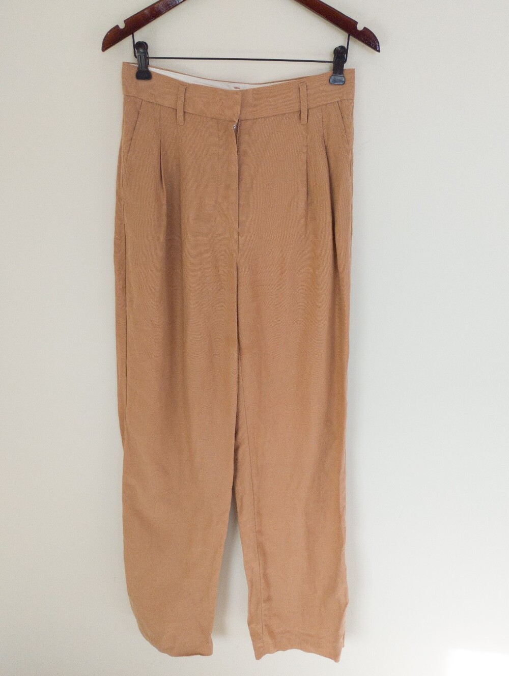 Wilfred The Effortless Pant Linen Lyocell Camel Brown Pleated Trousers Small